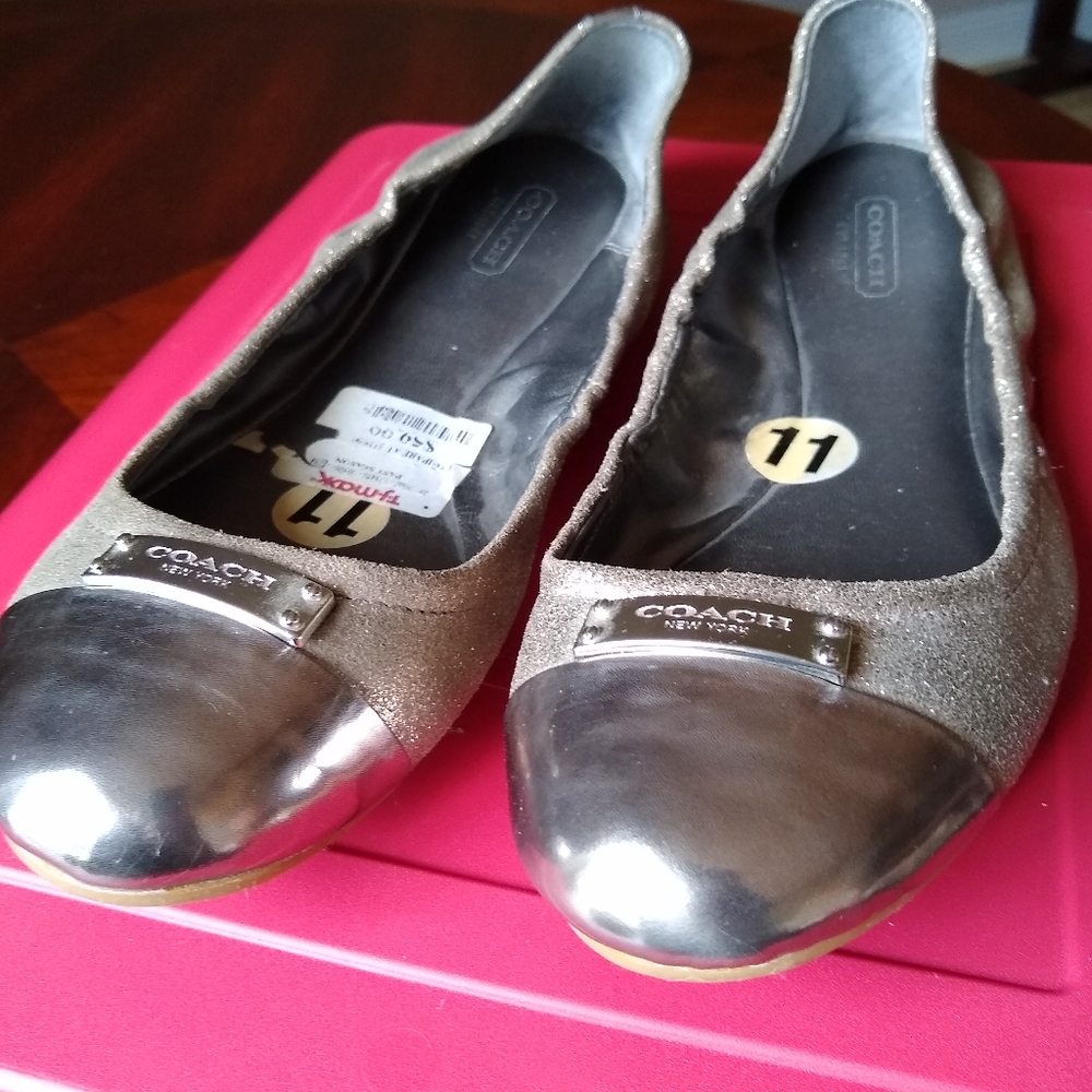 Coach gold flats with silver and gunmetal